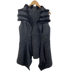 Talie Heather Grey Faux Fur Sleeveless Open Sweater Vest Size Missing